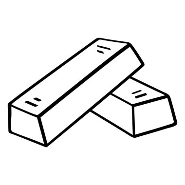 Siyah ve beyaz olarak çizilmiş basit bir taslak iki dikdörtgen altın külçesini tasvir eder. Çubuklar üst üste konur, biraz dengelenir..