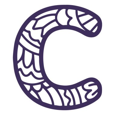 Detaylı, soyut desenler ve tasarımlarla dolu bir taslağı olan biçimlendirilmiş büyük harf C.