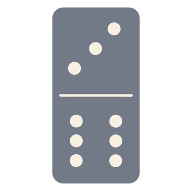 Tek bir gri domino taşı beyaz bir çizgiye bölünmüş. Üst yarısında üç nokta, alt yarısında da altı nokta var..