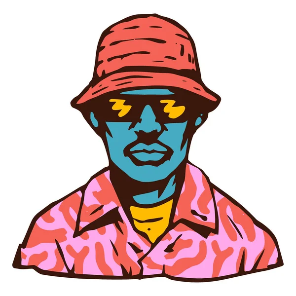 Güneş gözlüğü ve şapka takan bir adamın vektör çizimi