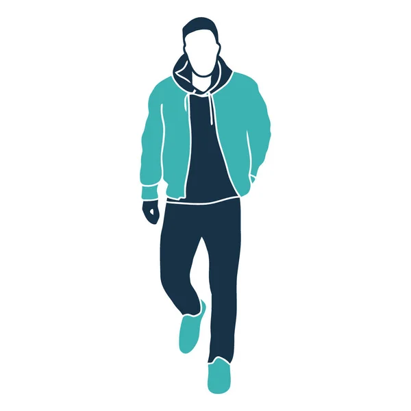 Kapüşonlu adam. Düz tasarım biçiminde vektör illüstrasyonu
