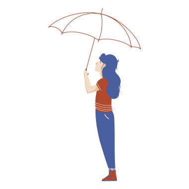Şemsiye ve şemsiye tasarım vektörü illüstrasyonlu kadın