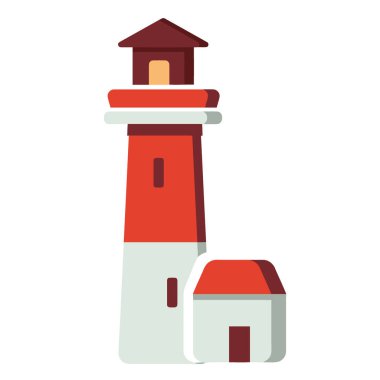 Deniz feneri ikonu. beyaz arkaplanda izole edilmiş çizgi film vektör illüstrasyonu.