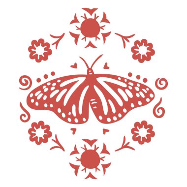 Çiçekli kırmızı kelebek