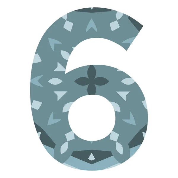 Altı numara mavi renkli ve altı numara. Beyaz arkaplanda izole edilmiş vektör illüstrasyonu.