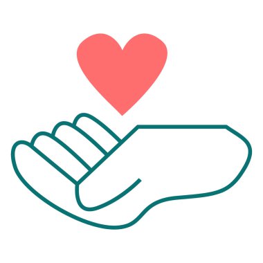 Kalp el ikonudur. Beyaz üzerine izole edilmiş düz tasarım basit illüstrasyon.