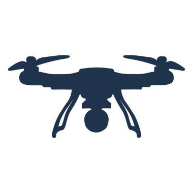 İHA simgesi. vektör biçimi yuvarlak açılı düz ikonik sembol, pürüzsüz mavi renk, beyaz arkaplan.