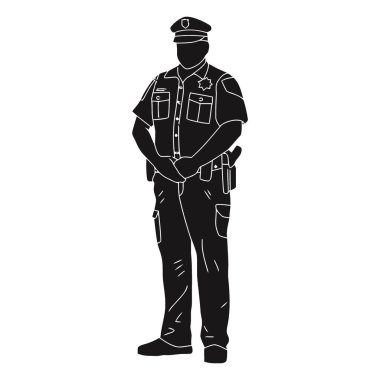 Siyah-beyaz polis memuru. Robot resim biçiminde vektör illüstrasyonu.