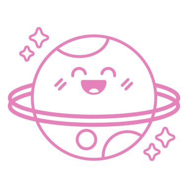 Gezegen yıldızları ve ay vektör çizimleriyle çizgi rengi sevimli astronot