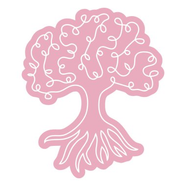 Yaprakları ve dalları olan pembe ağaç vektör illüstrasyon tasarımı