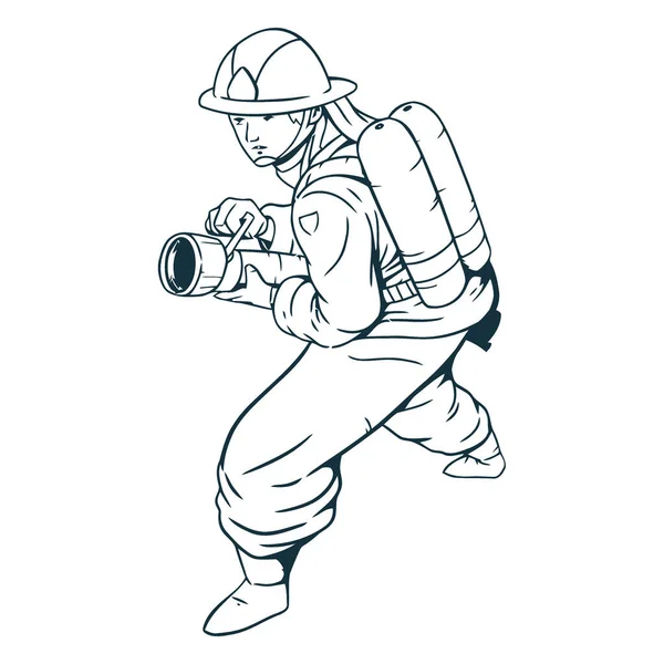 Kask takmış teleskoplu bir adamın el çizimi.