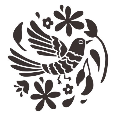 Çiçekli siyah-beyaz vektör silueti