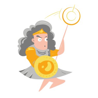 Kılıçlı bir kadın karakter ile vektör düz illüstrasyon