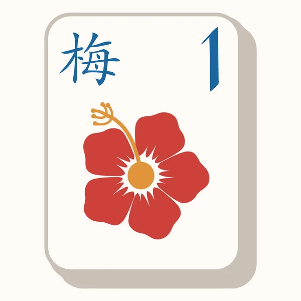 Kızıl çiçek ve şanslı çiçekli Çin yılbaşı kartı.