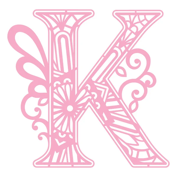 Çiçekli ve yapraklı dekoratif alfabe. Tasarımın için k harfi.