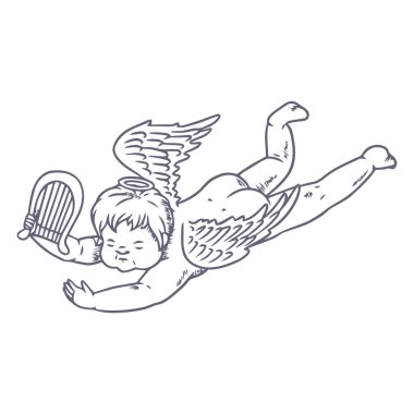 Beyaz arkaplanda vektör, karikatür aşk tanrısı