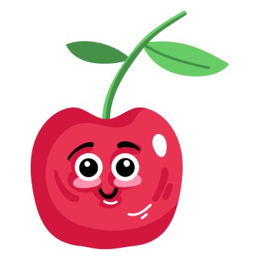 Mutlu yüz vektör çizimi ile sevimli kırmızı elma