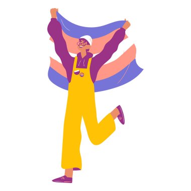 Gökkuşağı bayraklı genç adam vektör çizimi