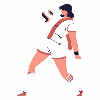 Üniformalı ve toplu bayan futbolcu. Beyaz arkaplanda izole edilmiş vektör illüstrasyonu