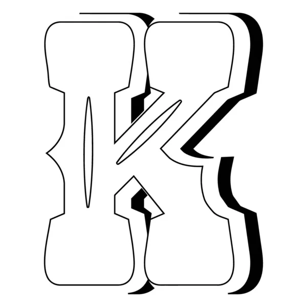 K harfi. El yapımı yazı tipi. siyah ve beyaz vektör çizimi izole edildi.