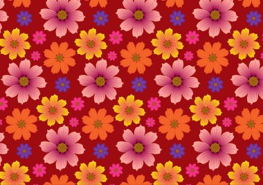 seamless pattern with red and yellow flowers on red background