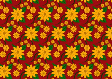 Renksiz, sarı çiçek desenli, yeşil yapraklı, kırmızı arka plan desenli.