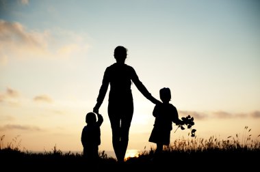 Anne, çocuk, Aile, deniz, günbatımı, çiçekler, Bahar, siluet, güzel, kadınlar