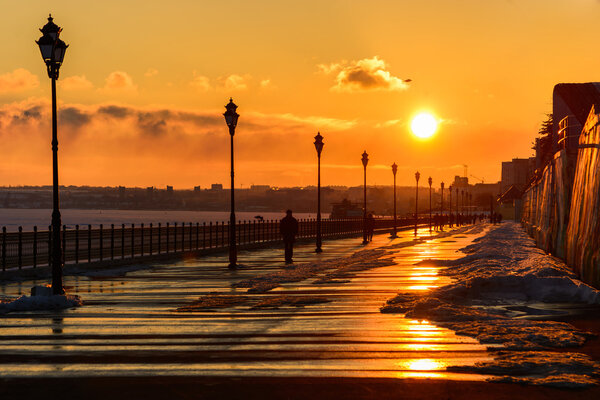 Закат Набережной Городе Саратове Городской Пейзаж Стоковое Изображение