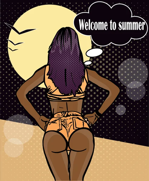 esmer kız vektör çizim pop sanat tarzı.