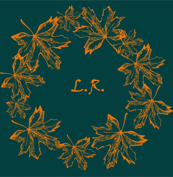 Sonbahar yuvarlak çerçeve. Sonbahar yaprakları çelenk. Arka plan ile elle çizilmiş sonbahar yaprakları.