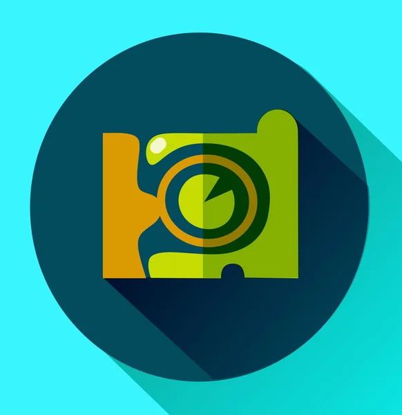 Düz stil ikonu uzun gölge ile. Yeşil kamera logosunu görmeniz gerekir. Rahatlamak için kavramı.