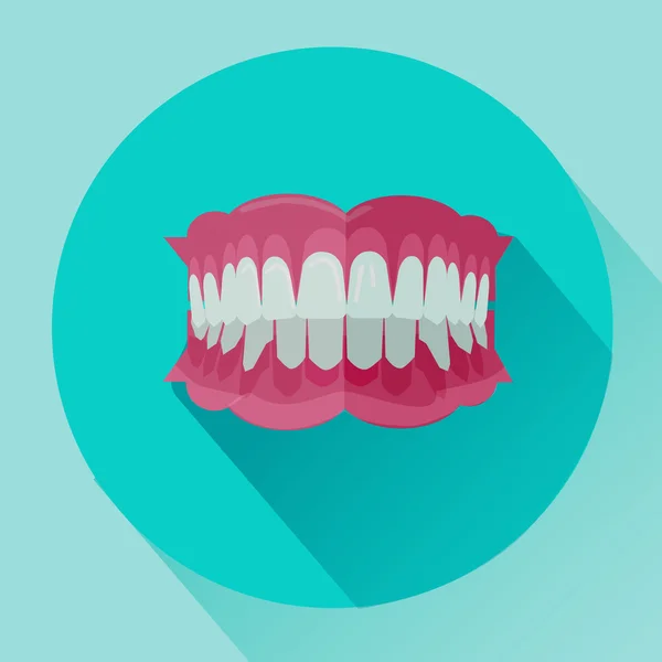 Beyaz arka plan üzerinde kırpma yoluyla takma diş. Düz stil ikonu ile uzun gölge.