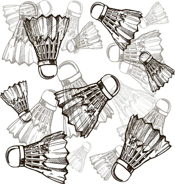 Kroki tarzı shuttlecocks. Badminton shuttlecocks satırı simgesi, beyaz arka plan üzerinde ince dağılımı. — Stok Vektör
