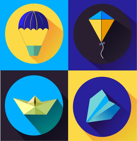 Mavi uzun gölge ile düz stil ikonları ayarlayın. Rahatlamak için kavramı