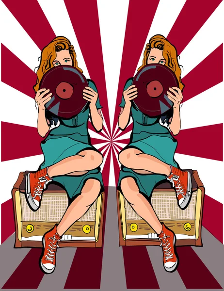 eller of3 diski ile radyo oturan kız