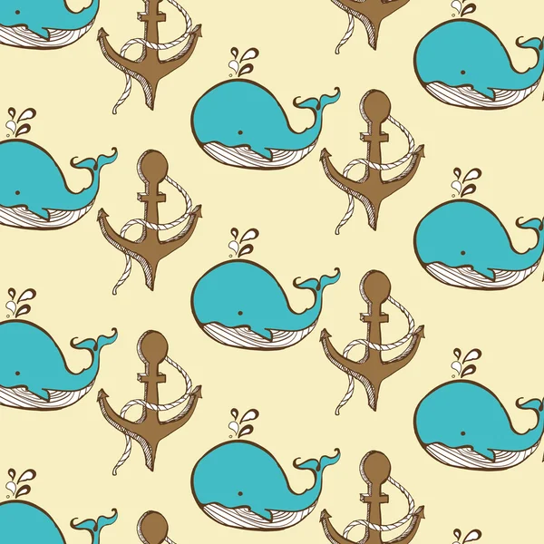 çapa ile desen, balina. Vektör sorunsuz arka plan.
