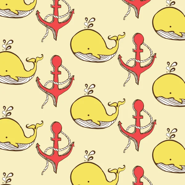 çapa ile desen, balina. Vektör sorunsuz arka plan.