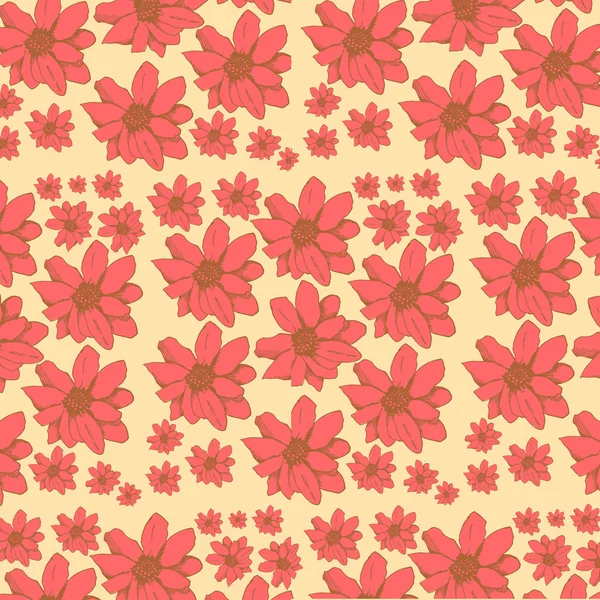 Red flower, vector seamless pattern — Stock Vector