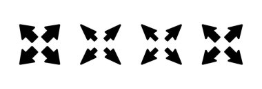 Tam Ekran Simgesi vektör illüstrasyonu. Tam ekran işareti ve simgeye genişlet. Oklar sembolü