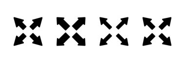 Tam Ekran Simgesi vektör illüstrasyonu. Tam ekran işareti ve simgeye genişlet. Oklar sembolü