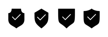 Kalkan kontrol işareti vektör illüstrasyonu. Koruma onayı işareti. Sigorta simgesi