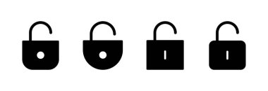 Simge vektör illüstrasyonunu aç. İşaret ve sembolün kilidini aç. Kilitlenmemiş asma kilit simgesi