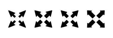 Tam Ekran Simgesi vektör illüstrasyonu. Tam ekran işareti ve simgeye genişlet. Oklar sembolü