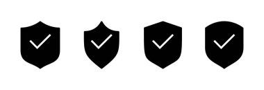 Kalkan kontrol işareti vektör illüstrasyonu. Koruma onayı işareti. Sigorta simgesi