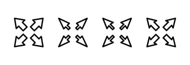 Tam Ekran Simgesi vektör illüstrasyonu. Tam ekran işareti ve simgeye genişlet. Oklar sembolü