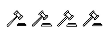 Gavel ikon vektör çizimi. Yargıç tokmak işareti ve sembol. Kanun simgesi. Açık arttırma çekici