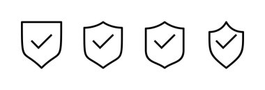 Kalkan kontrol işareti vektör illüstrasyonu. Koruma onayı işareti. Sigorta simgesi