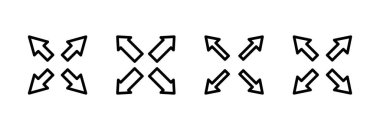 Tam Ekran Simgesi vektör illüstrasyonu. Tam ekran işareti ve simgeye genişlet. Oklar sembolü