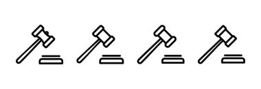 Gavel ikon vektör çizimi. Yargıç tokmak işareti ve sembol. Kanun simgesi. Açık arttırma çekici