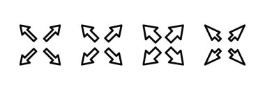 Tam Ekran Simgesi vektör illüstrasyonu. Tam ekran işareti ve simgeye genişlet. Oklar sembolü